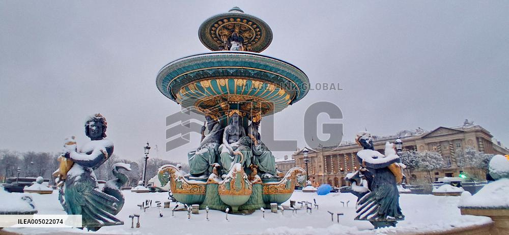 Snowfall Over Invalides and Concorde - Paris