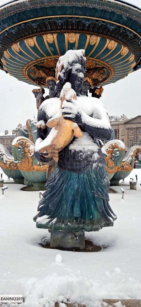 Snowfall Over Invalides and Concorde - Paris