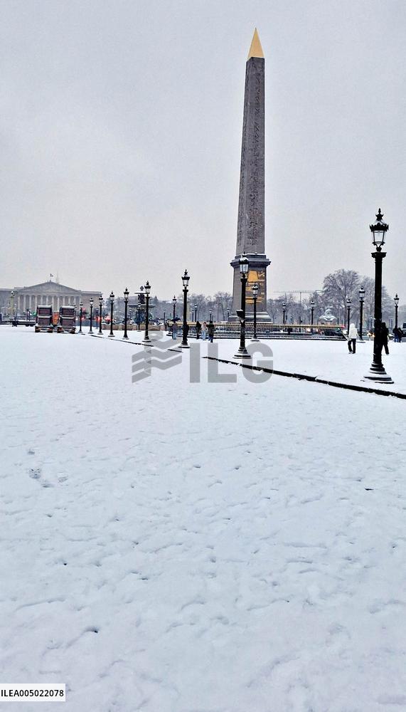 Snowfall Over Invalides and Concorde - Paris