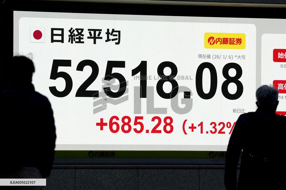 Nikkei stock index closes at record high