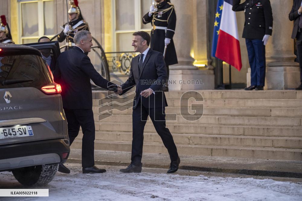 Macron Welcomes Carney At Elysee Palace - Paris