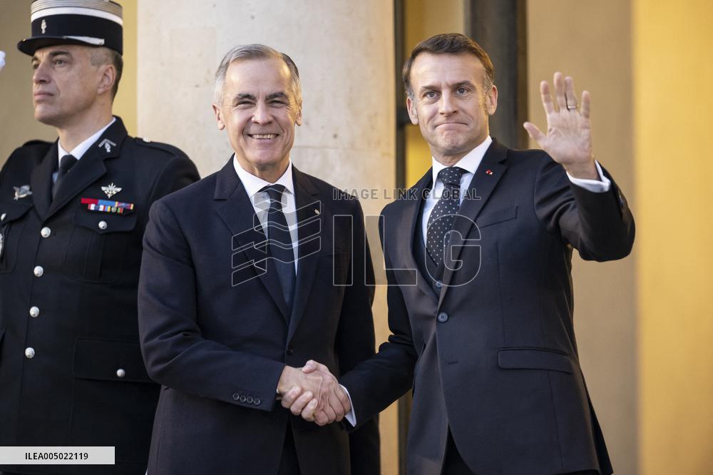 Macron Welcomes Carney At Elysee Palace - Paris