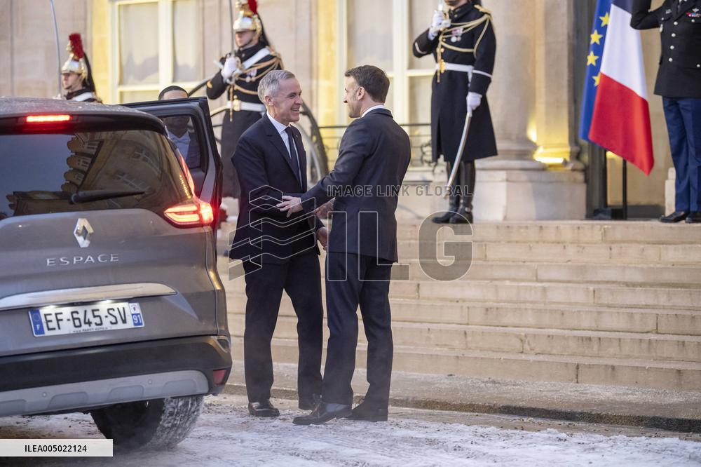 Macron Welcomes Carney At Elysee Palace - Paris