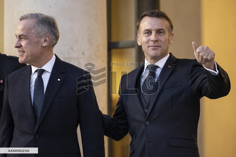 Macron Welcomes Carney At Elysee Palace - Paris