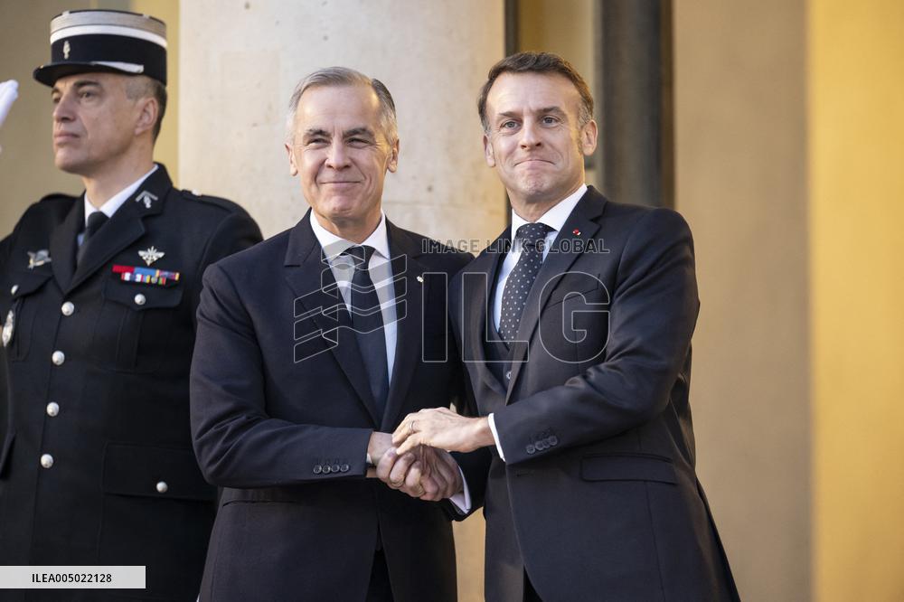 Macron Welcomes Carney At Elysee Palace - Paris