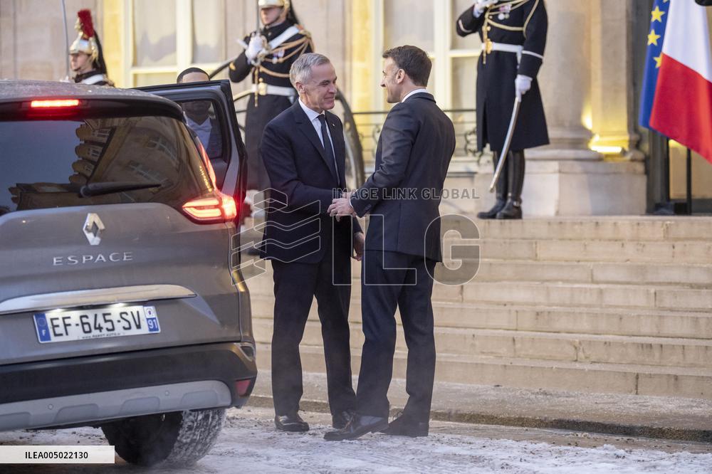 Macron Welcomes Carney At Elysee Palace - Paris