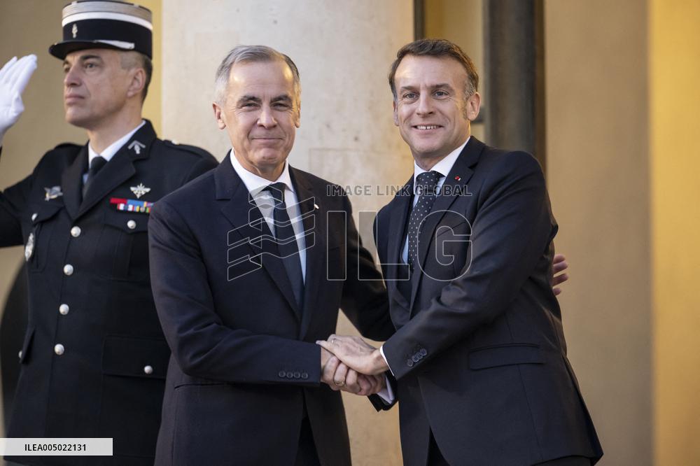 Macron Welcomes Carney At Elysee Palace - Paris