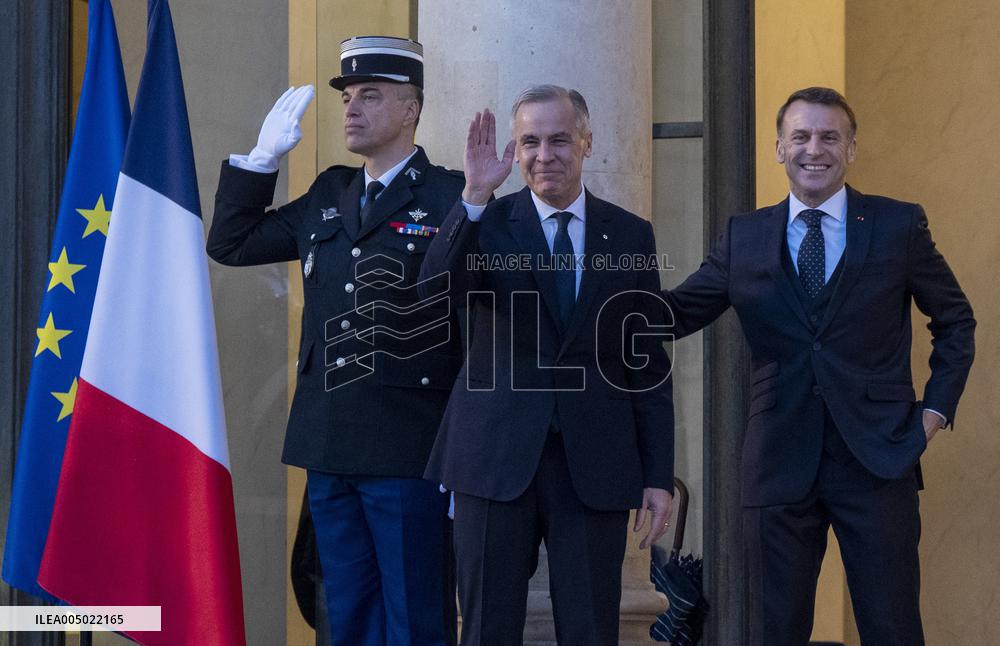 Macron Welcomes Carney At Elysee Palace - Paris