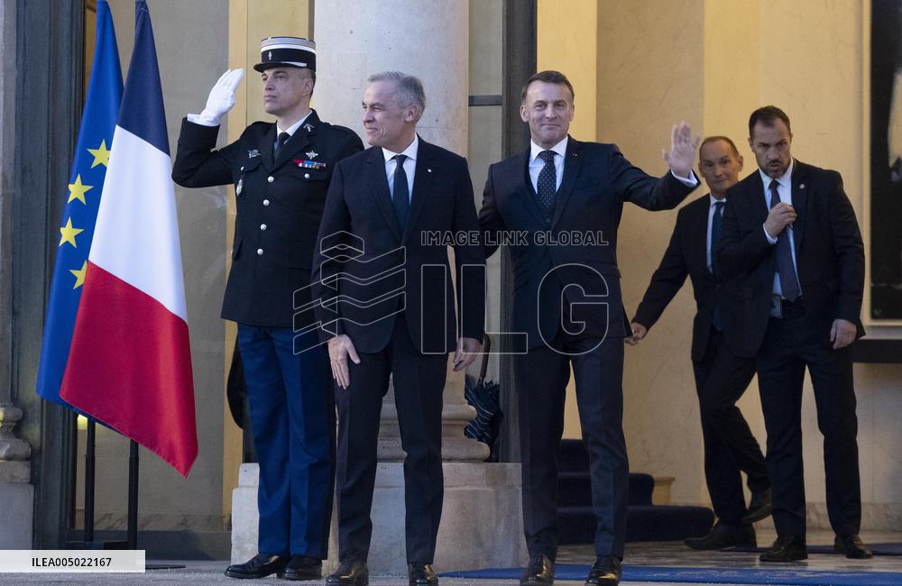 Macron Welcomes Carney At Elysee Palace - Paris