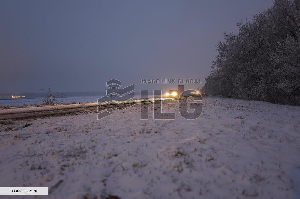 Illustration - Snowstorm Affects Traffic In Essonne - France
