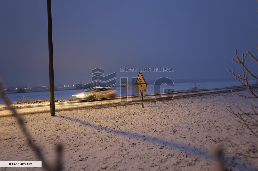 Illustration - Snowstorm Affects Traffic In Essonne - France