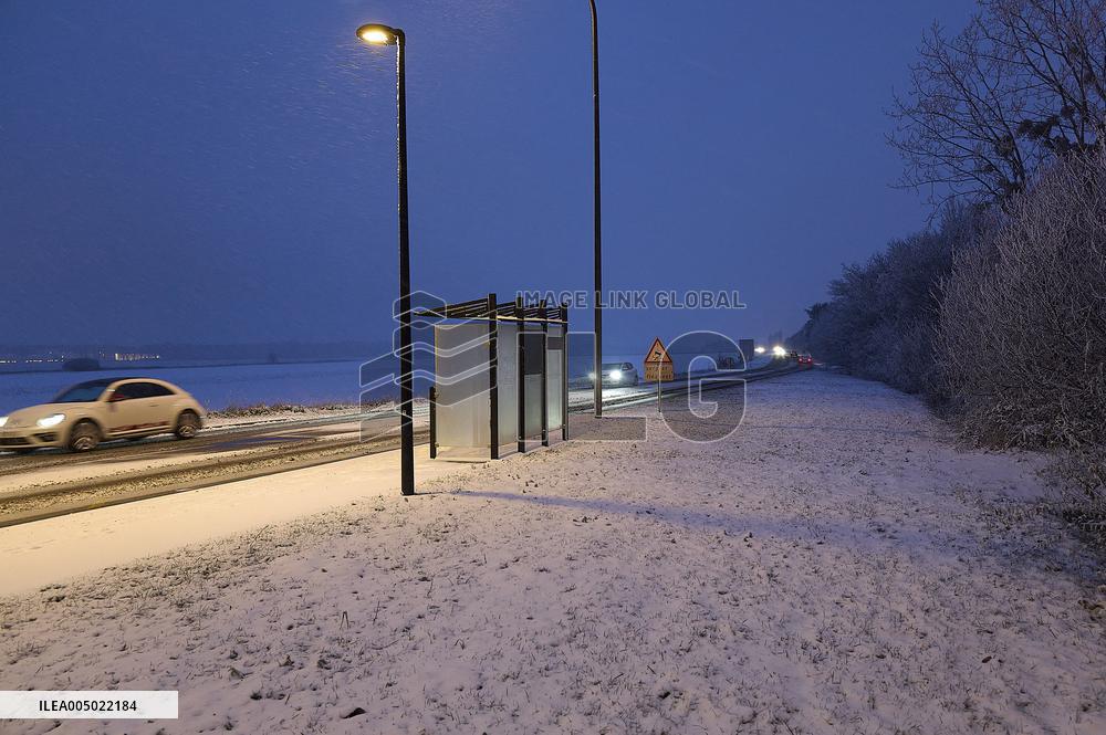 Illustration - Snowstorm Affects Traffic In Essonne - France