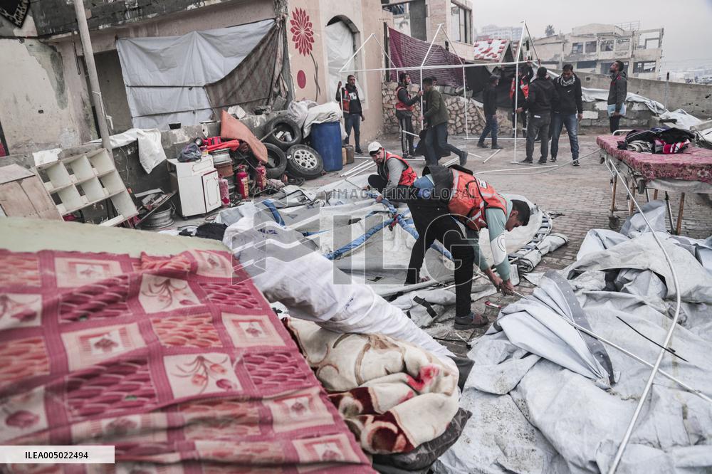 Makeshift Civil Defense Station in Gaza