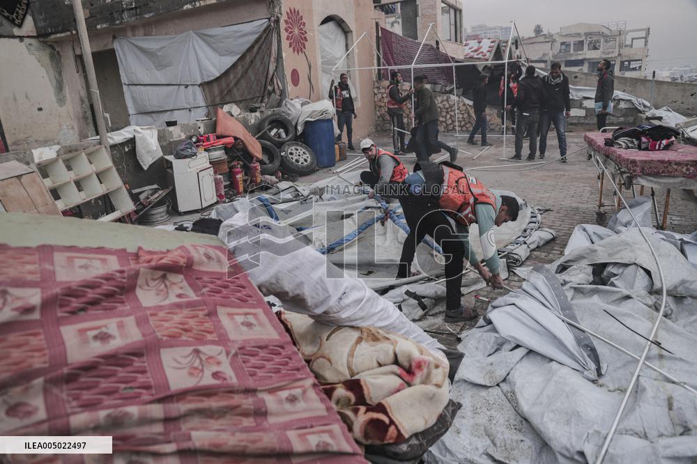 Makeshift Civil Defense Station in Gaza