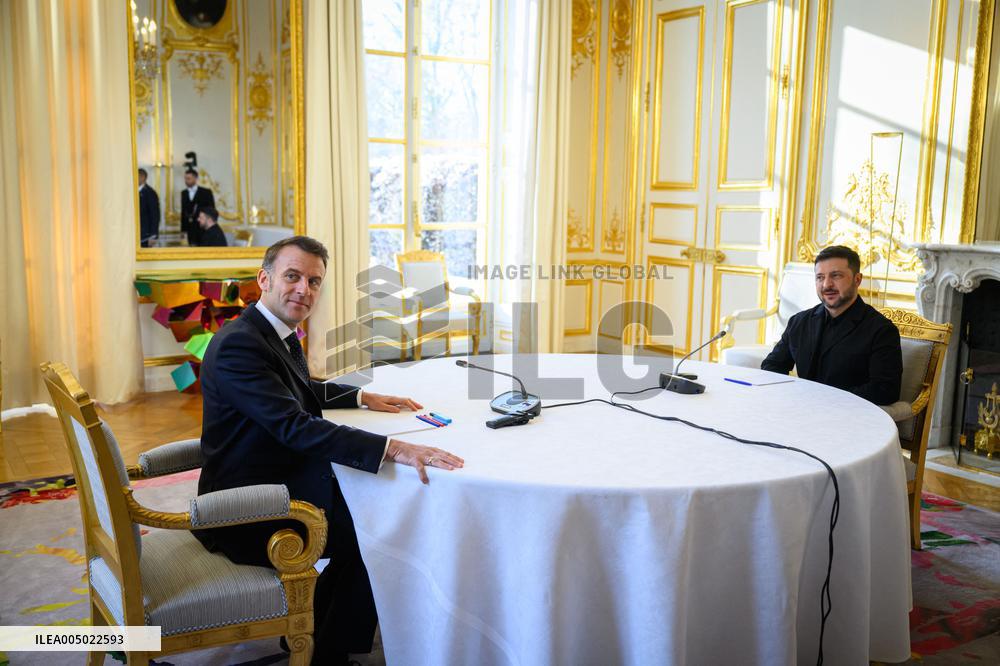Macron Meets Zelensky at the Elysee Palace - Paris
