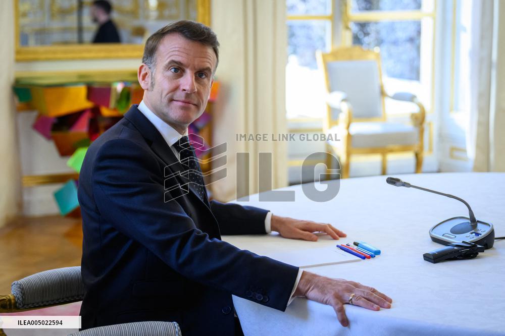 Macron Meets Zelensky at the Elysee Palace - Paris