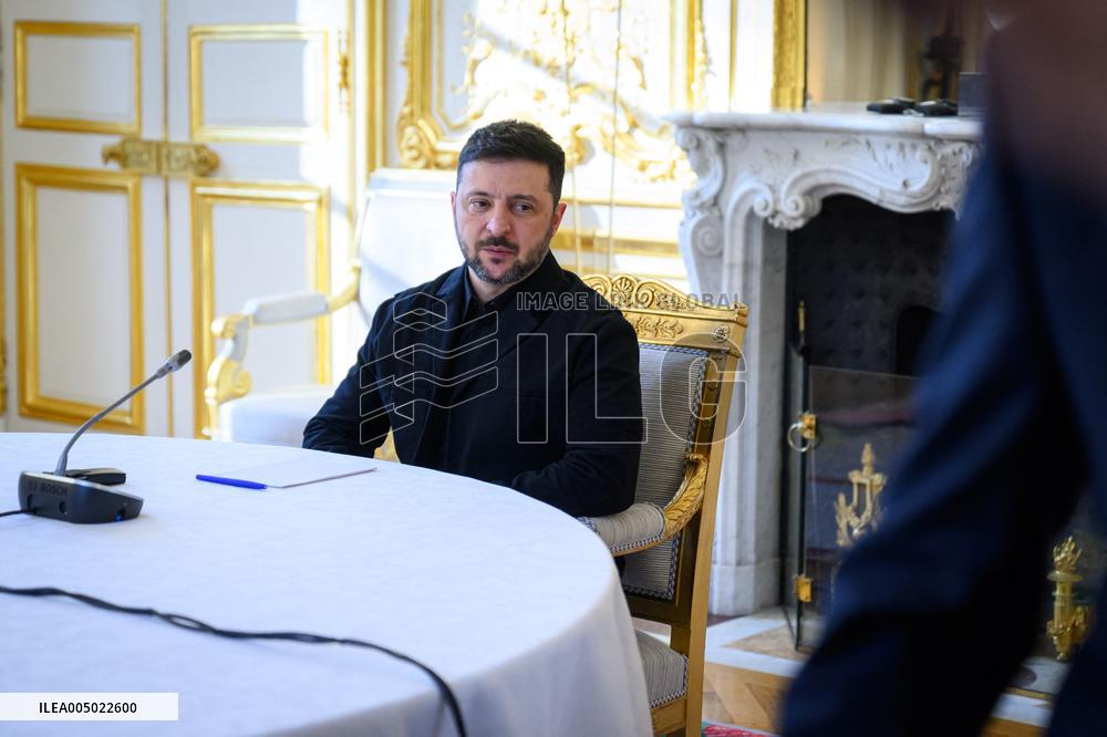 Macron Meets Zelensky at the Elysee Palace - Paris