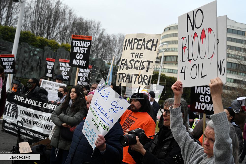 Protesters gather to denounce Trump administration's actions in venezuela