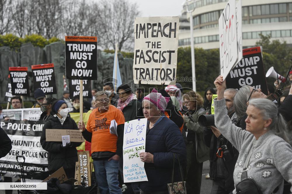 Protesters gather to denounce Trump administration's actions in venezuela