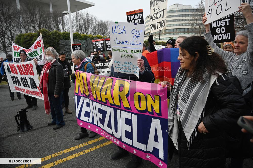Protesters gather to denounce Trump administration's actions in venezuela