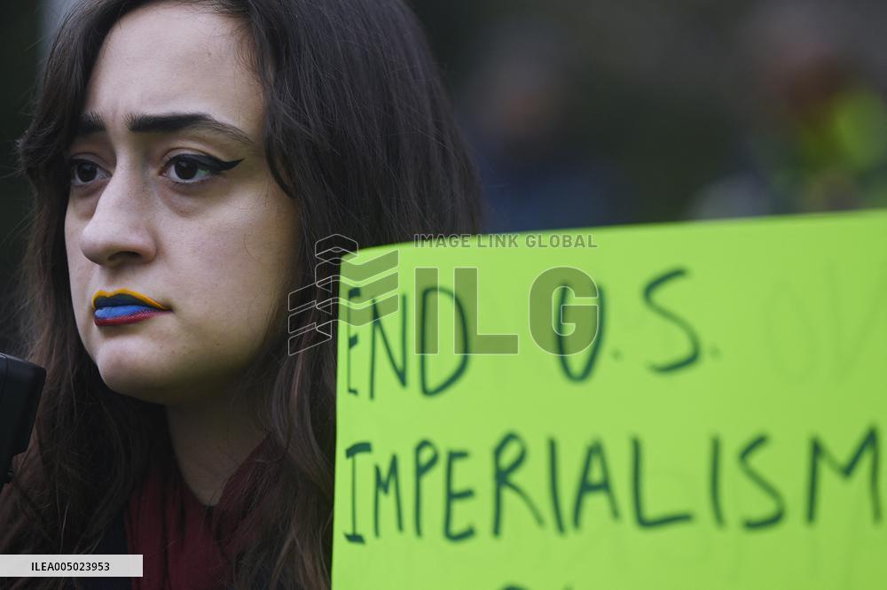 Protesters gather to denounce Trump administration's actions in venezuela