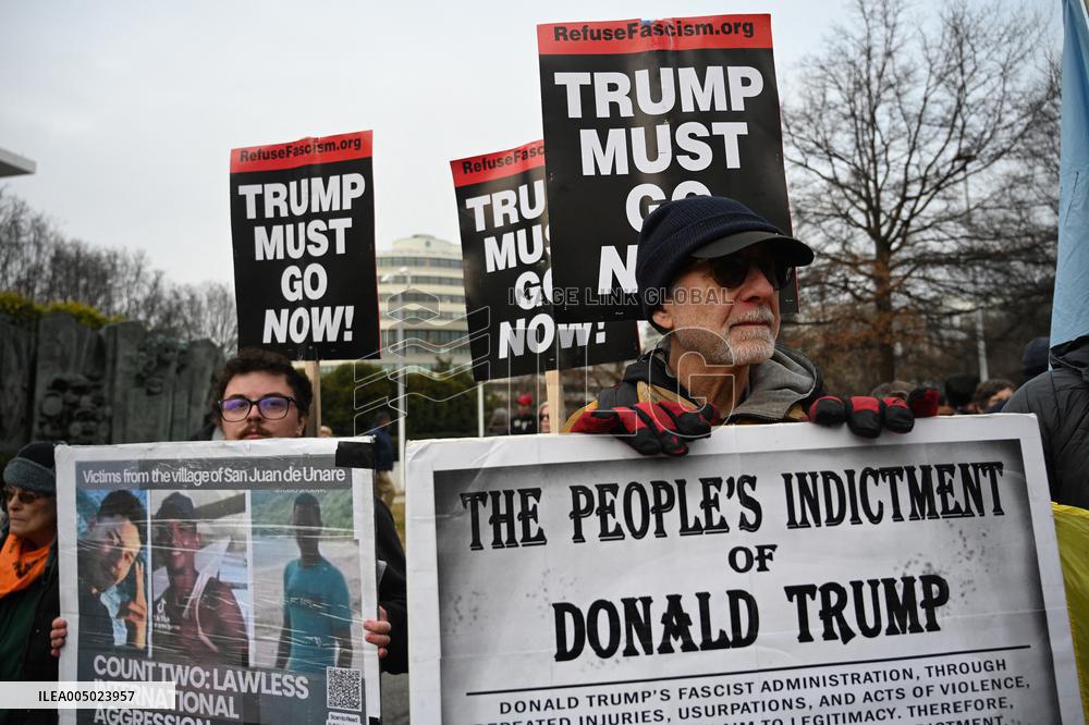 Protesters gather to denounce Trump administration's actions in venezuela