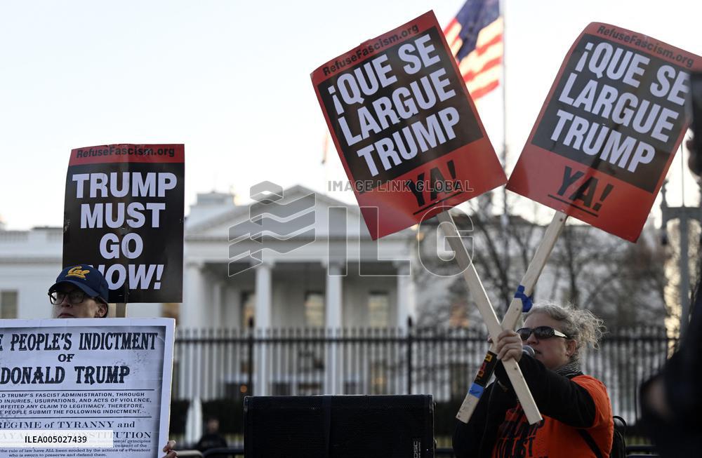 Protesters gather to denounce raids conducted by the US Immigration and Customs Enforcement (ICE)