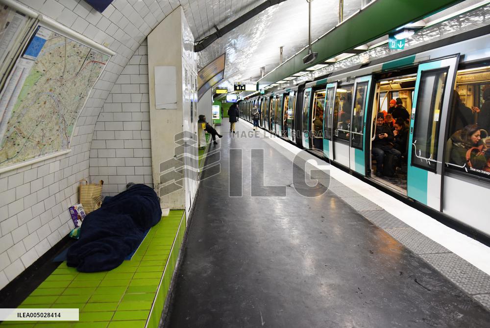 Homeless People Under The Snow - Paris