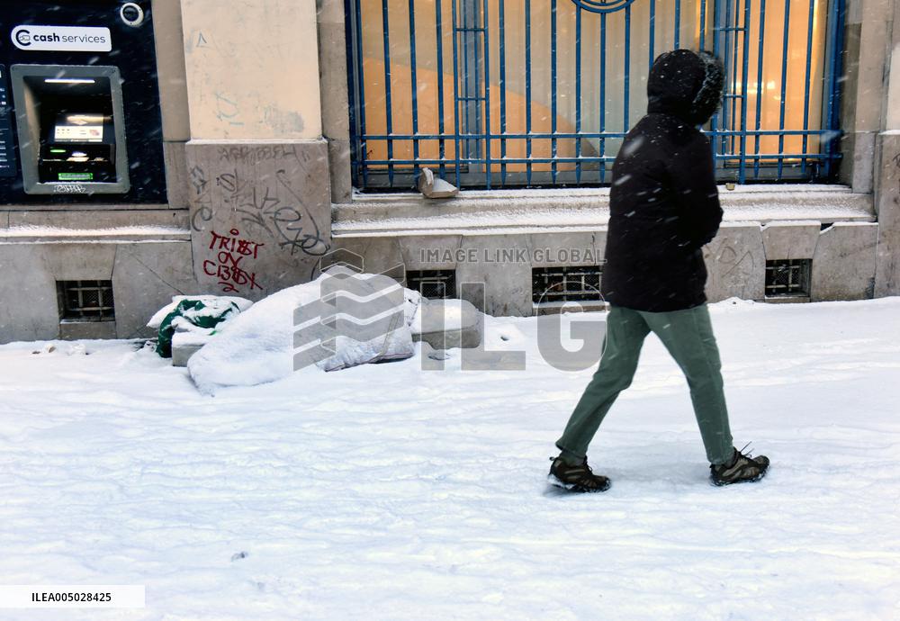 Homeless People Under The Snow - Paris