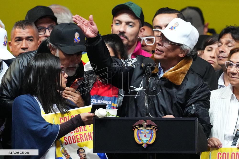 Colombian President Delivers a Speech During a Rally - Bogota