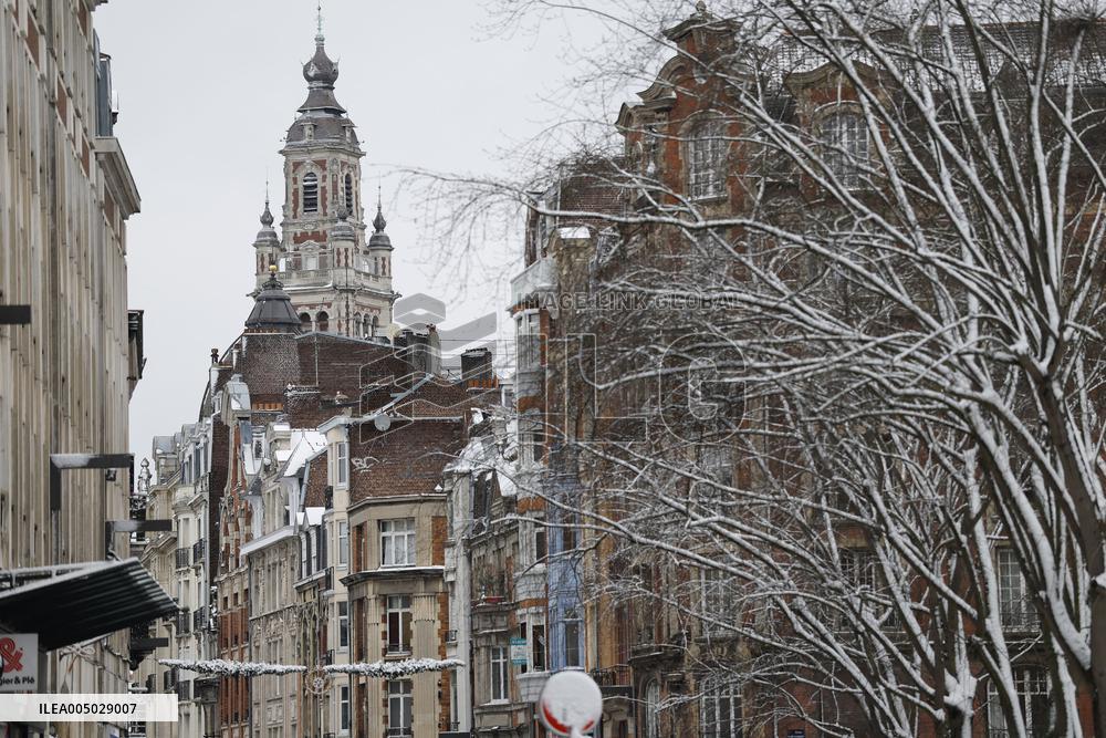 Snowfall in Lille - France