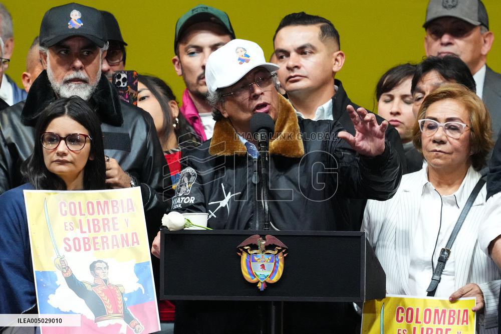 Colombian President Delivers a Speech During a Rally - Bogota