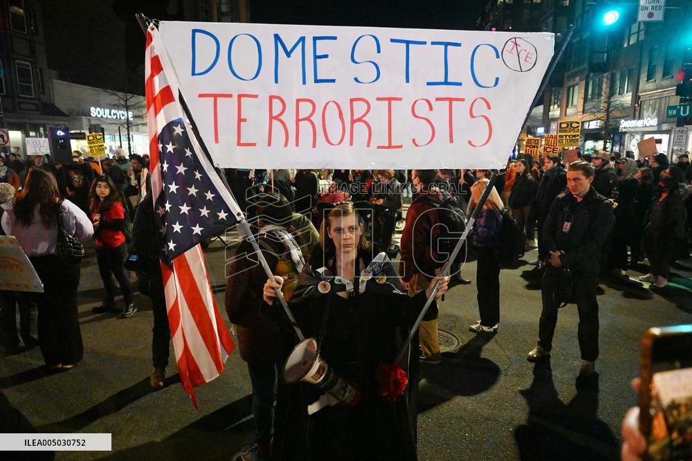 Protesters demonstrate against raids conducted by the US Immigration and Customs Enforcement (ICE)  OD