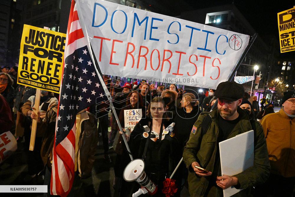 Protesters demonstrate against raids conducted by the US Immigration and Customs Enforcement (ICE)  OD