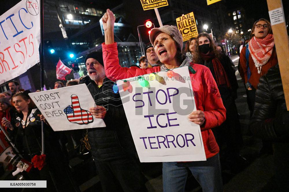 Protesters demonstrate against raids conducted by the US Immigration and Customs Enforcement (ICE)  OD