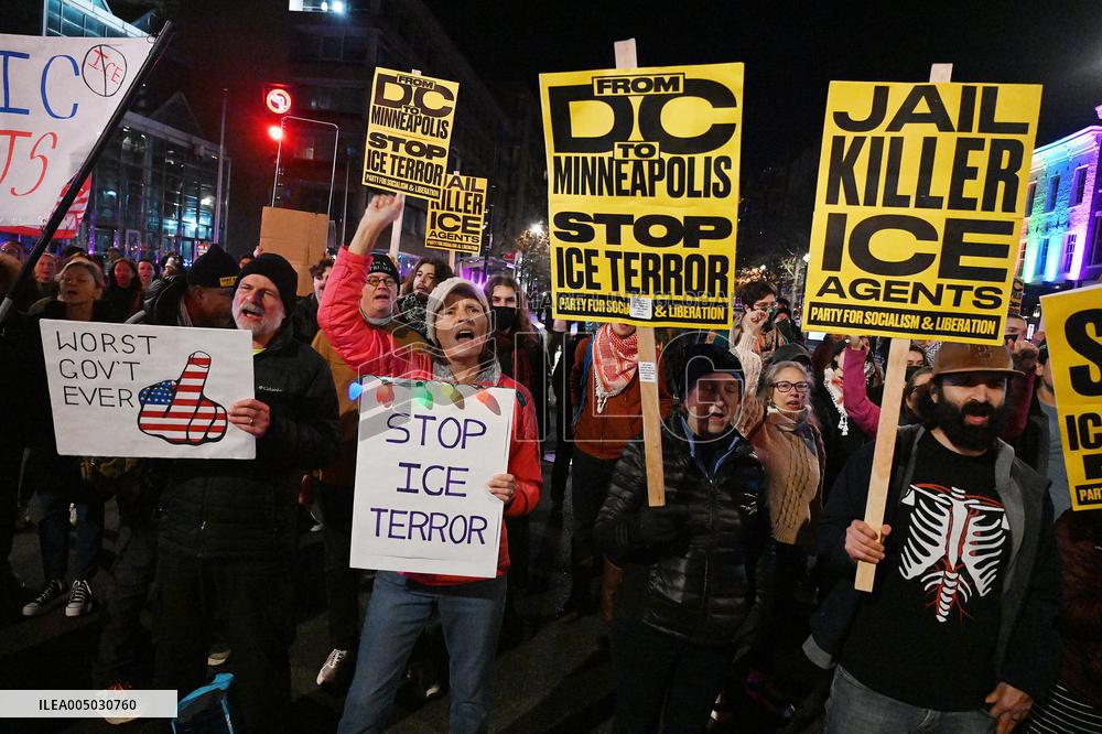 Protesters demonstrate against raids conducted by the US Immigration and Customs Enforcement (ICE)  OD