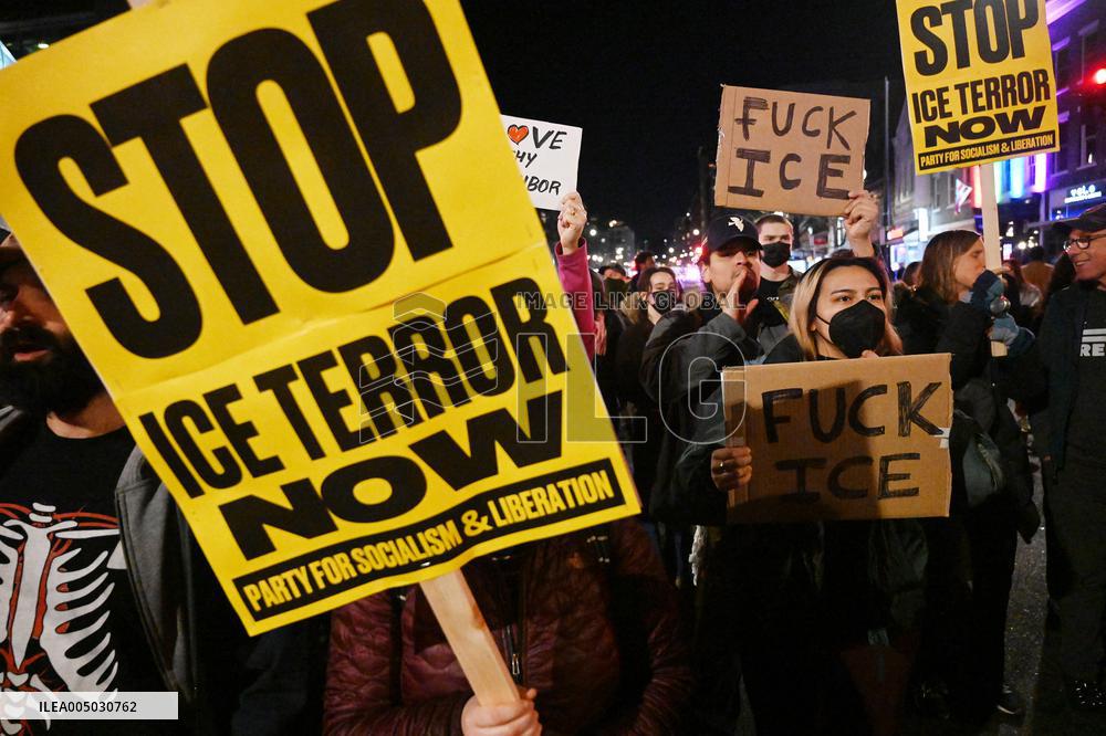 Protesters demonstrate against raids conducted by the US Immigration and Customs Enforcement (ICE)  OD