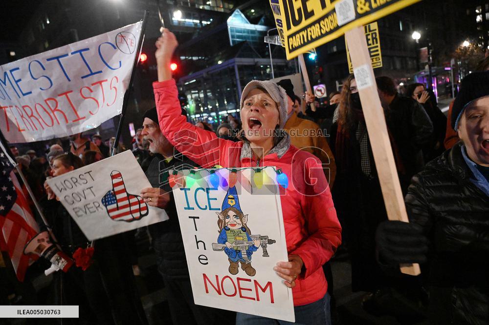 Protesters demonstrate against raids conducted by the US Immigration and Customs Enforcement (ICE)  OD