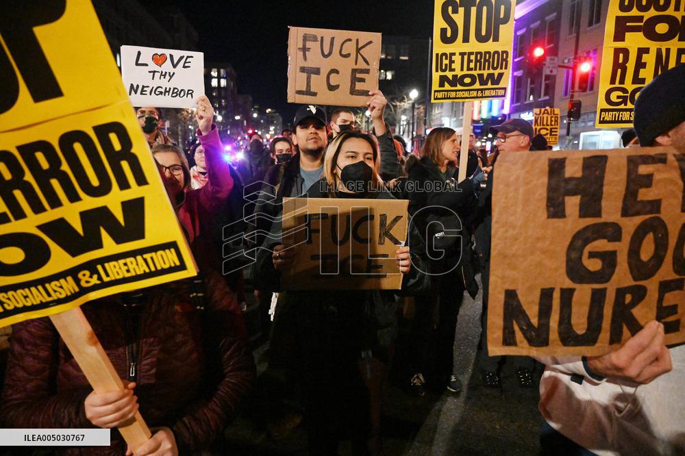 Protesters demonstrate against raids conducted by the US Immigration and Customs Enforcement (ICE)  OD