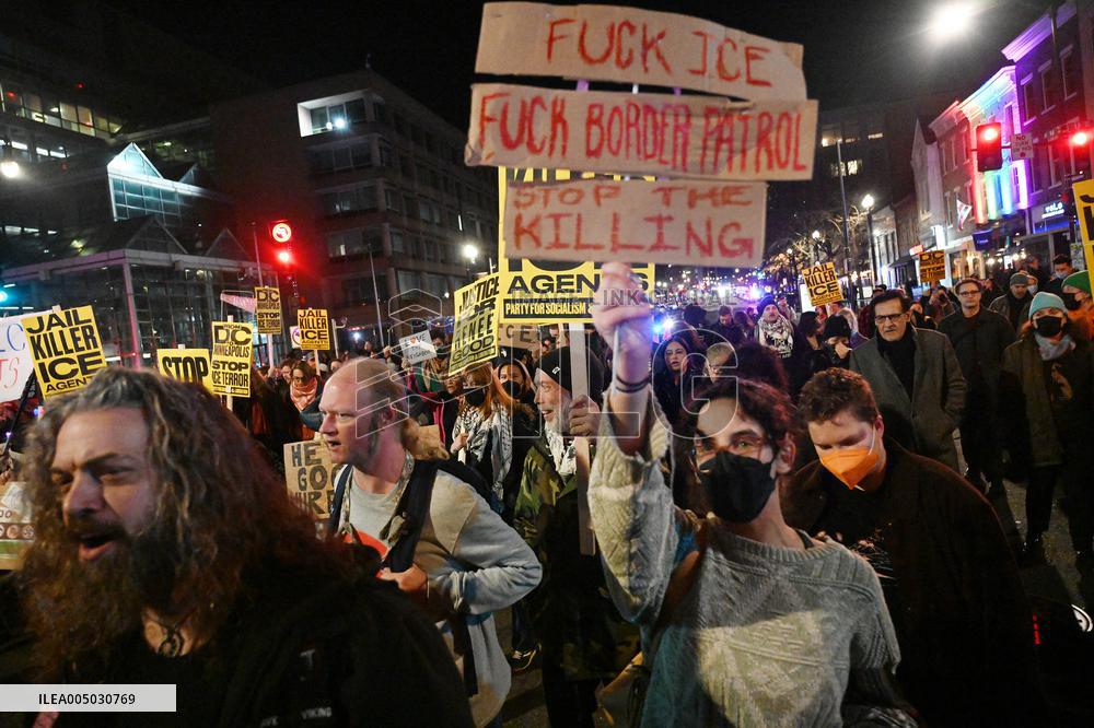 Protesters demonstrate against raids conducted by the US Immigration and Customs Enforcement (ICE)  OD