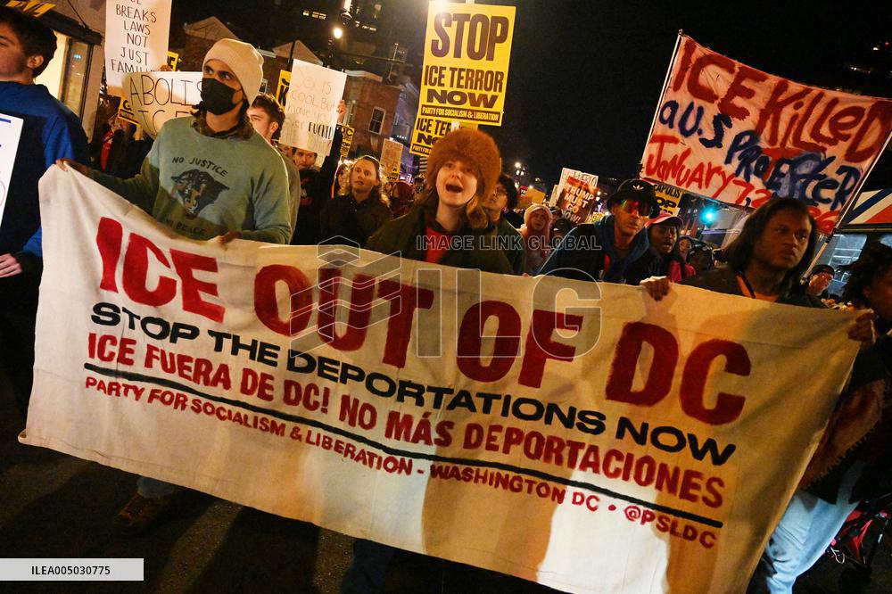 Protesters demonstrate against raids conducted by the US Immigration and Customs Enforcement (ICE)  OD