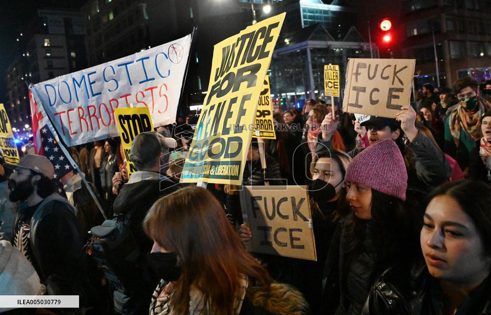 Protesters demonstrate against raids conducted by the US Immigration and Customs Enforcement (ICE)  OD
