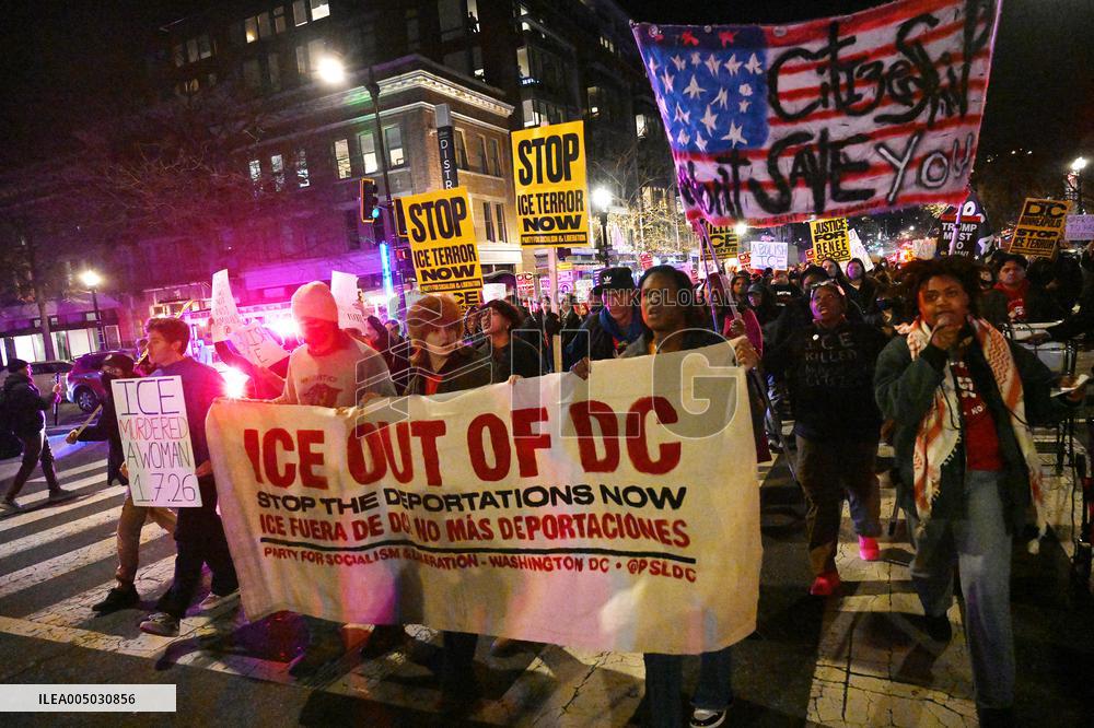 Protesters demonstrate against raids conducted by the US Immigration and Customs Enforcement (ICE)  OD