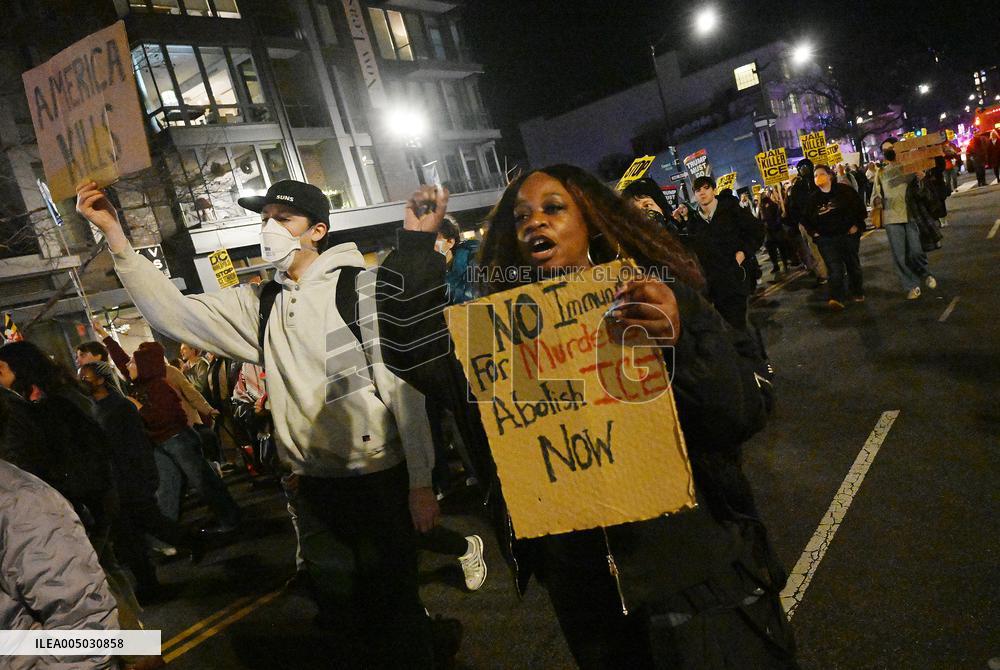 Protesters demonstrate against raids conducted by the US Immigration and Customs Enforcement (ICE)  OD