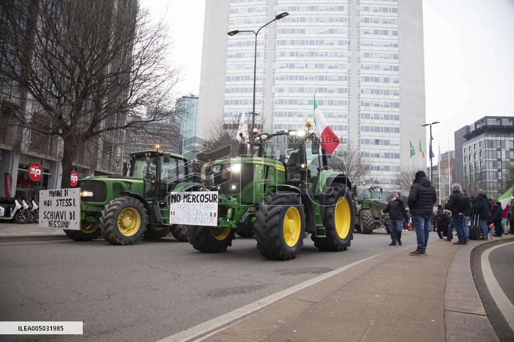 Milan, Piazza Duca D'Aosta, Demonstration to Say No to Approval of the Mercosur Treaty