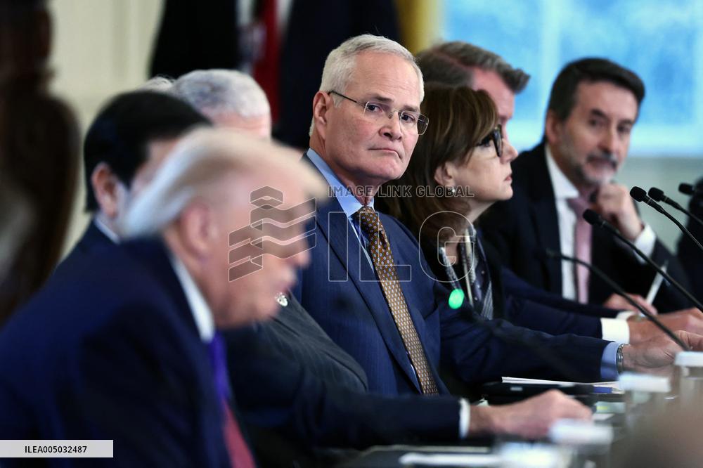 US President Donald Trump mets with oil executives in the East Room