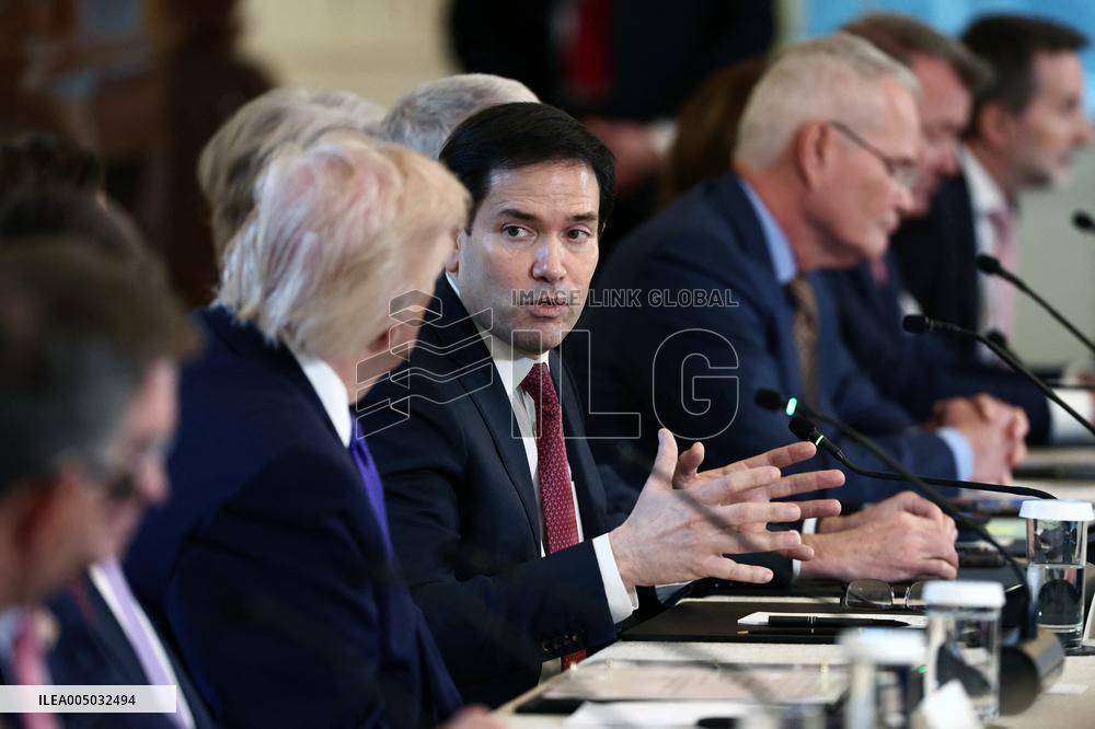 US President Donald Trump mets with oil executives in the East Room