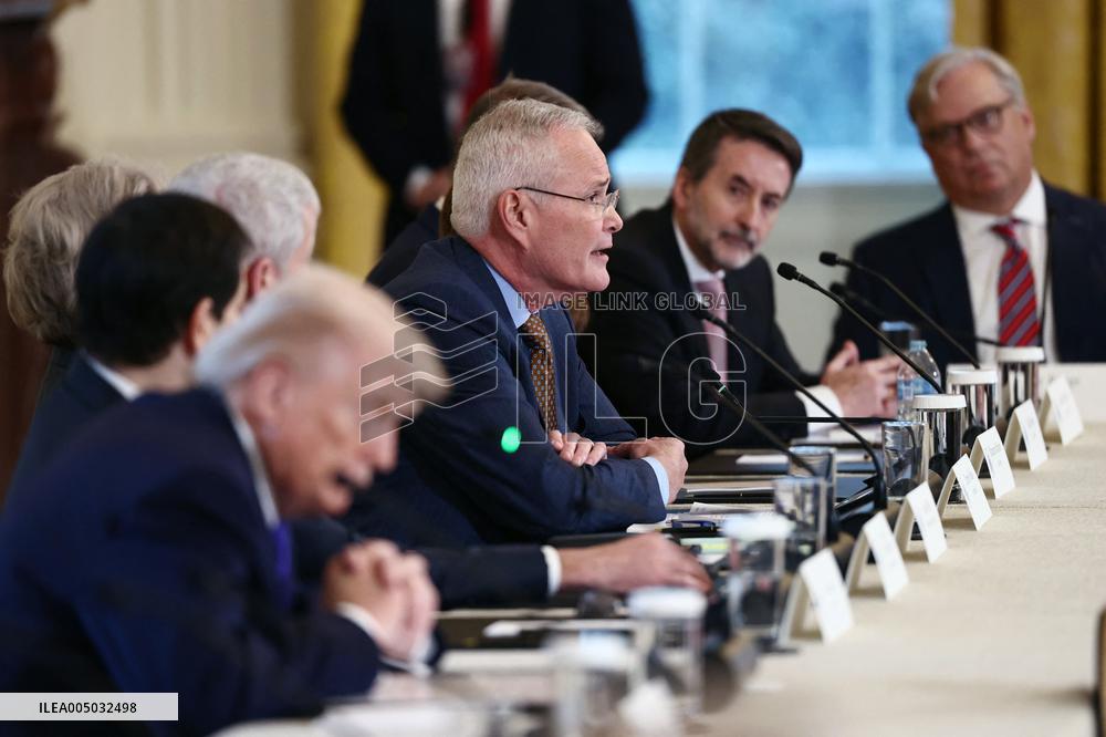 US President Donald Trump mets with oil executives in the East Room