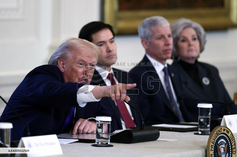 US President Donald Trump mets with oil executives in the East Room