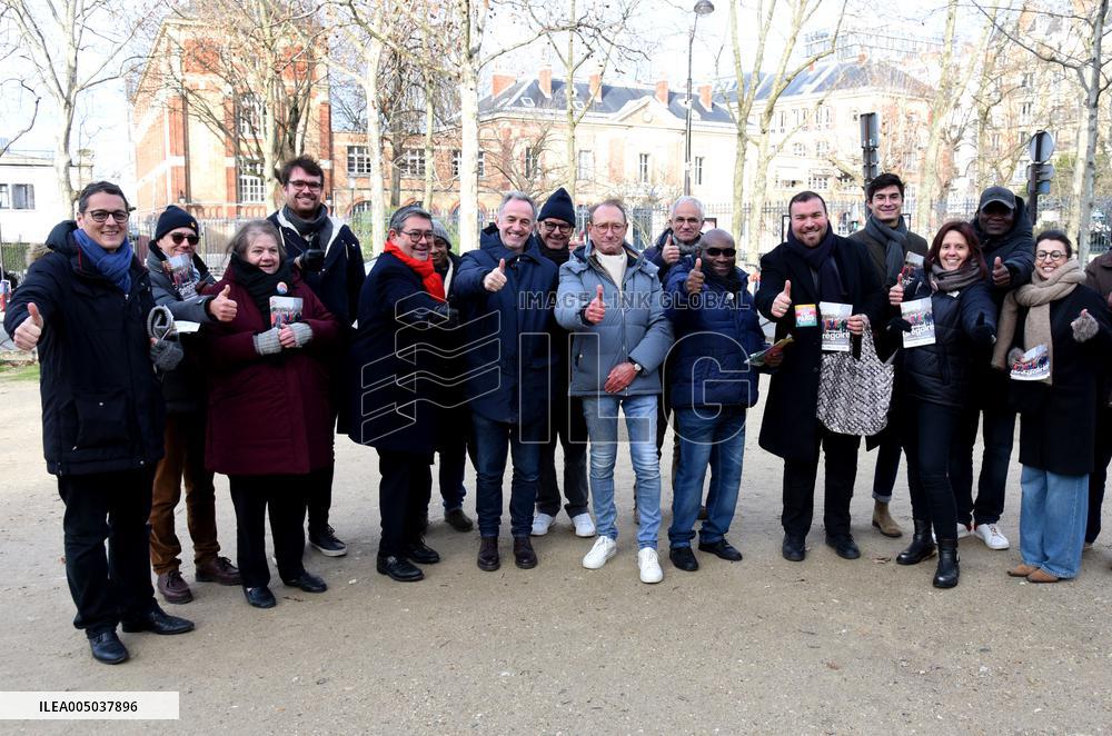 Emmanuel Gregoire and Bertrand Delanoe During A Campaign Visit - Paris